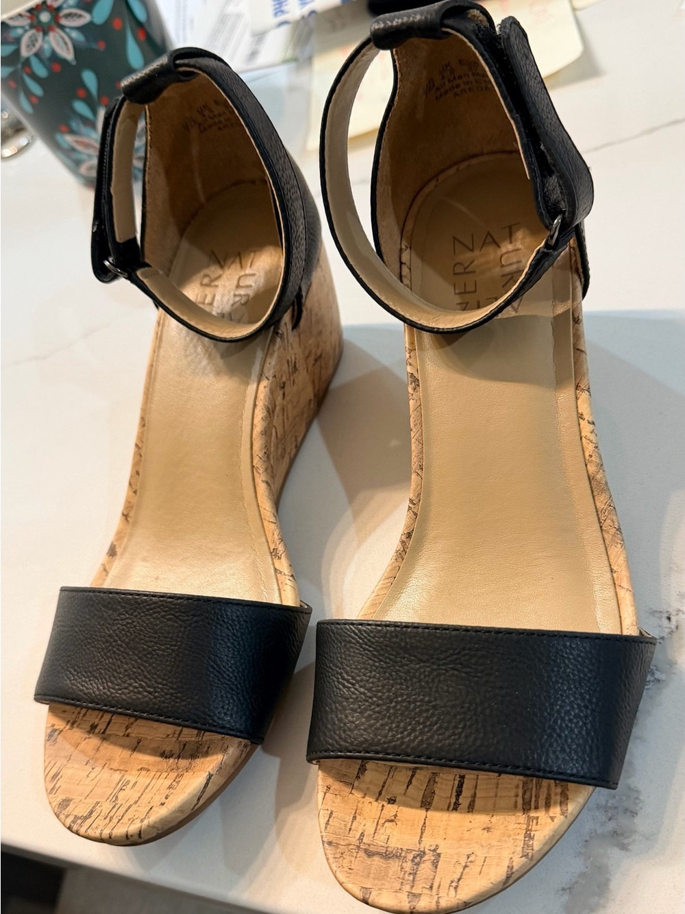 Naturalizer Black Cork Wedge Sandals — Women